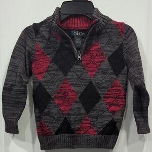 Men's Argyle Sweater - Red and Gray